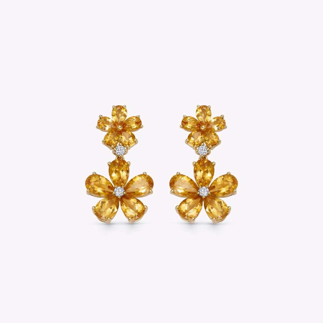 Petals Citrine and Diamond Flower Earrings