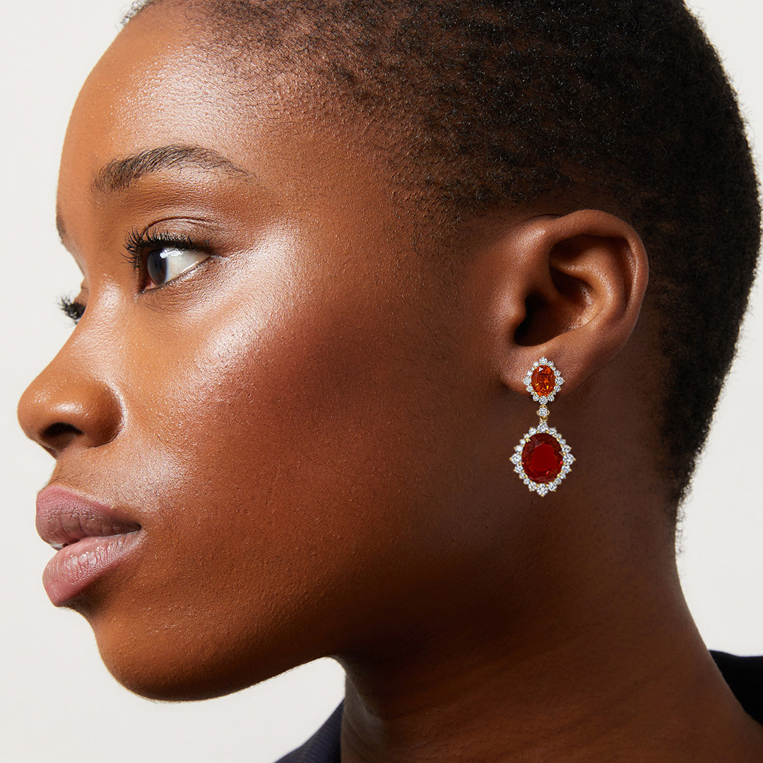 Special Editions Fire Opal and Graduated Diamond Halo Earrings