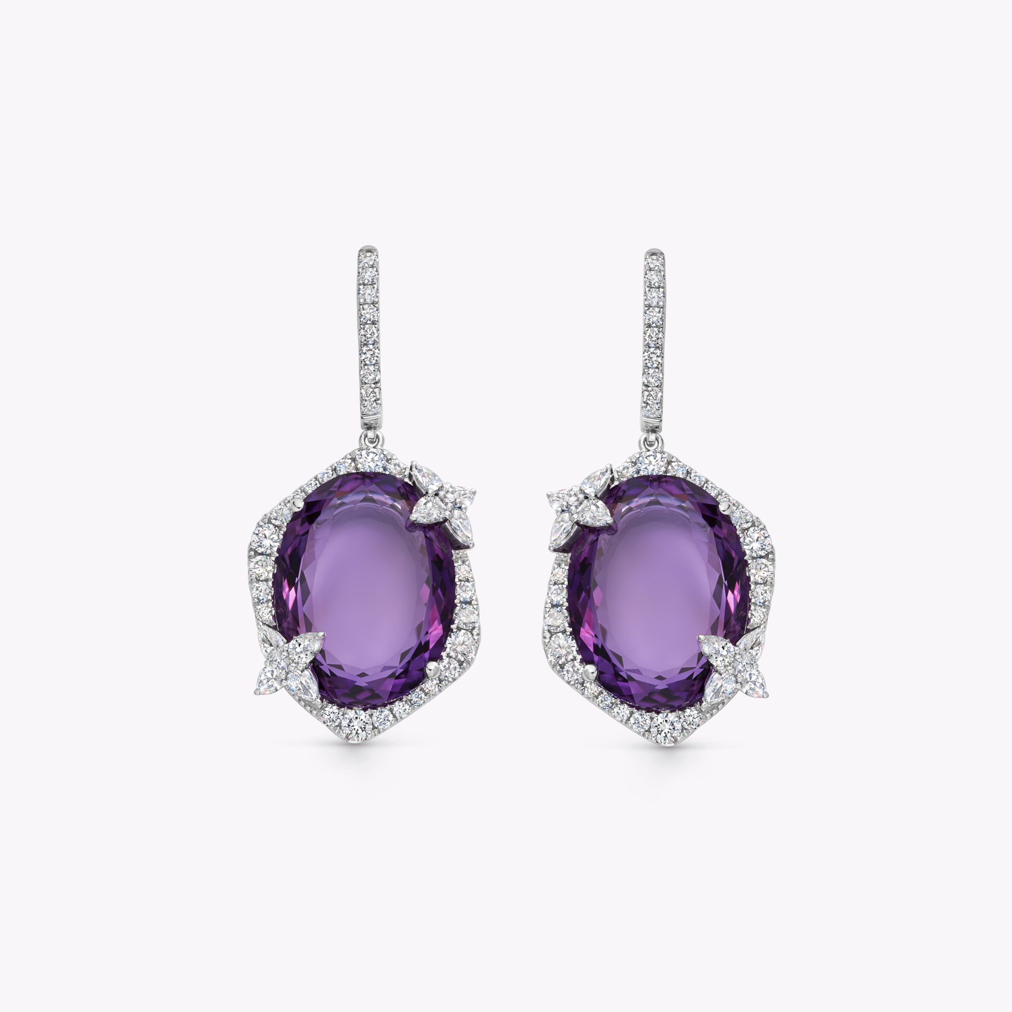 Thorns & Roses Oval Amethyst and Diamond Hoop Earrings