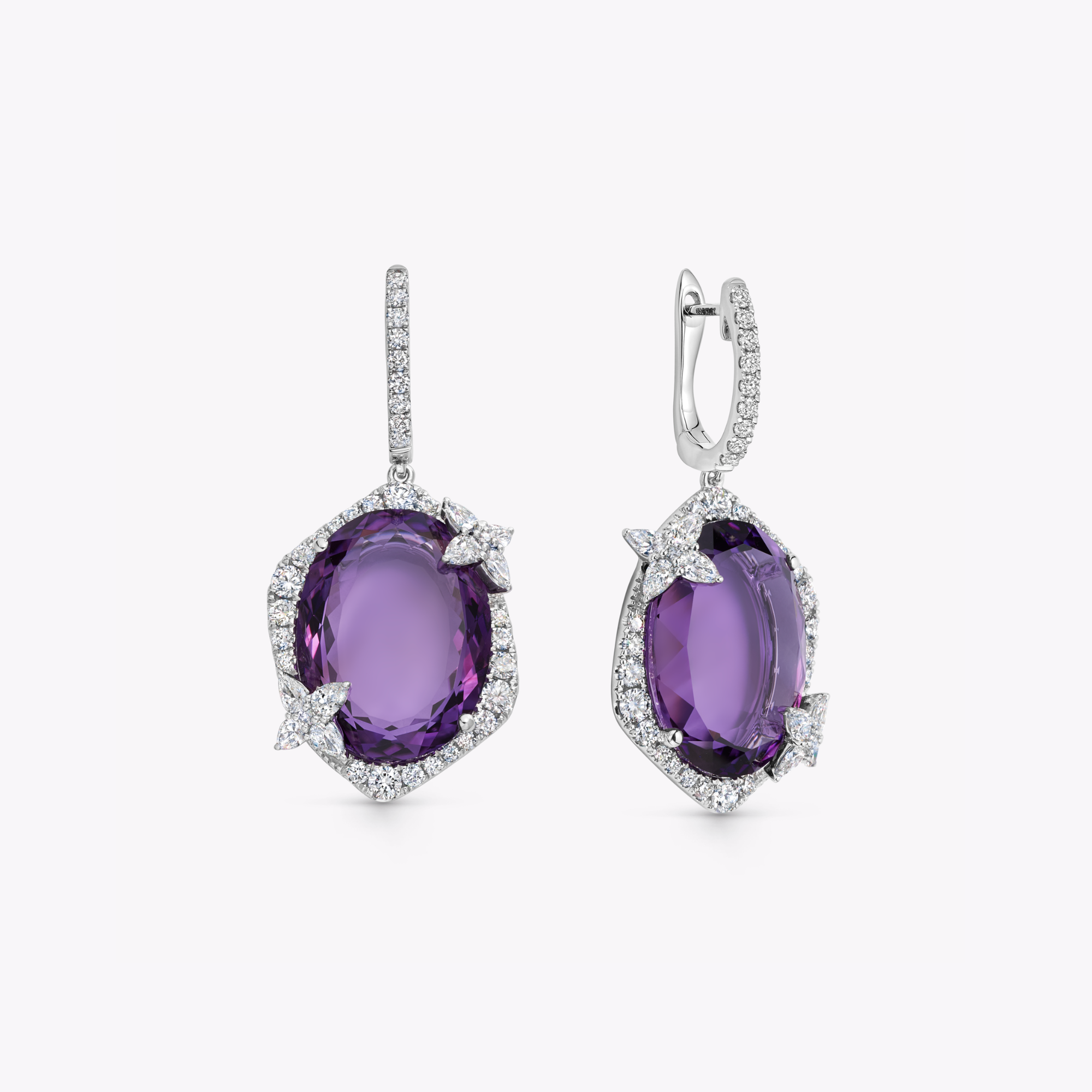 Thorns & Roses Oval Amethyst and Diamond Hoop Earrings