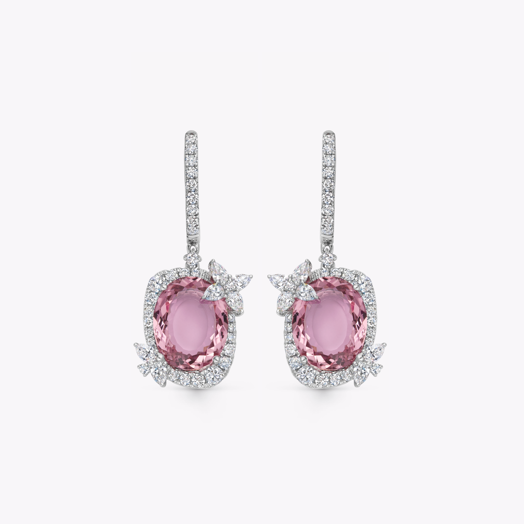 Thorns & Roses Oval Pink Tourmaline and Diamond Hoop Earrings