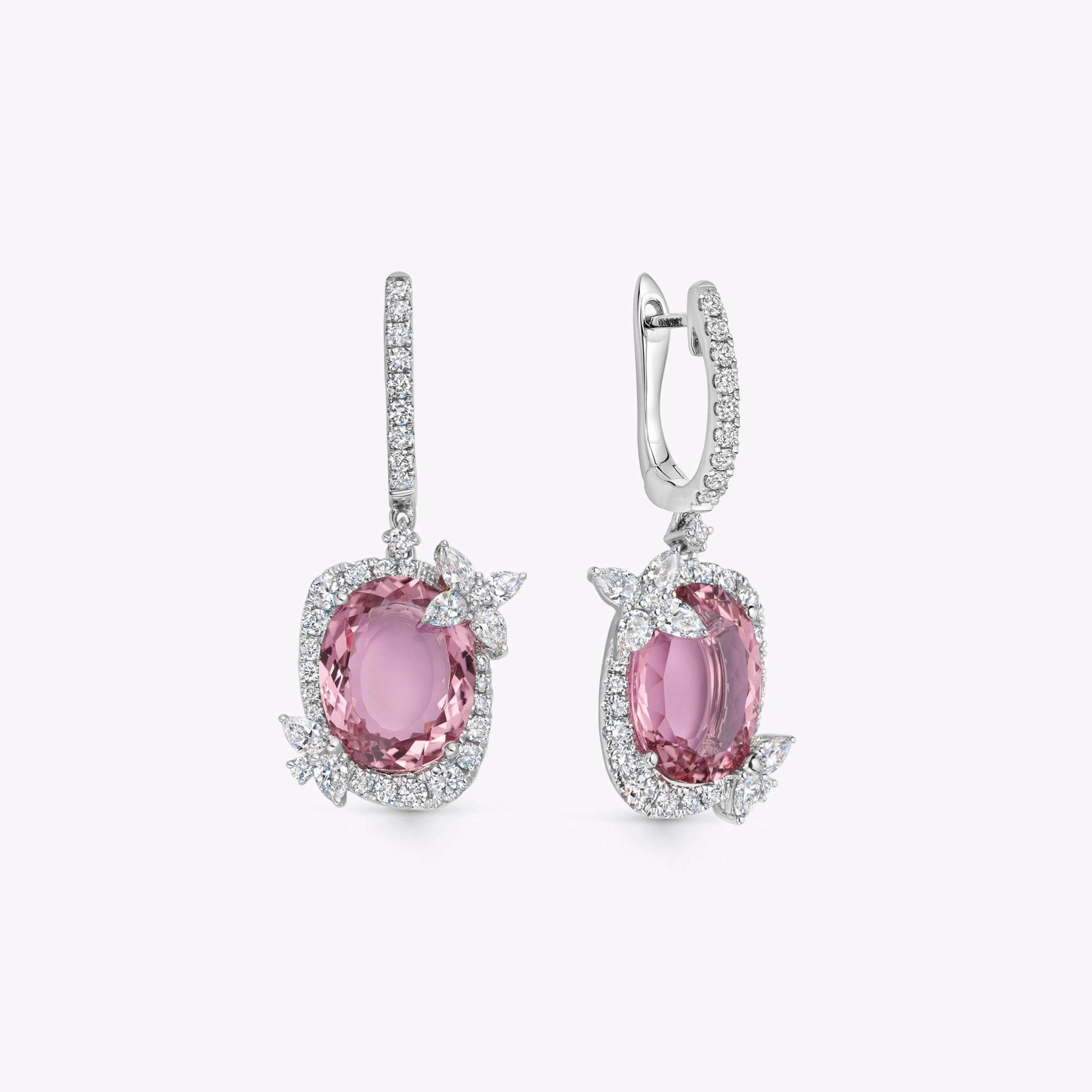 Thorns & Roses Oval Pink Tourmaline and Diamond Hoop Earrings