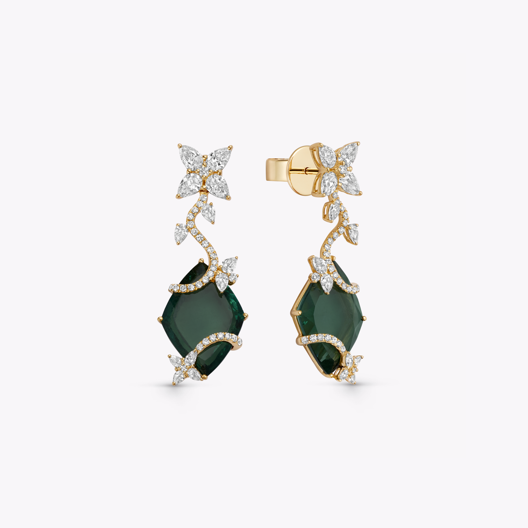 Thorns & Roses Green Tourmaline and Diamond Vine Wrap Earrings