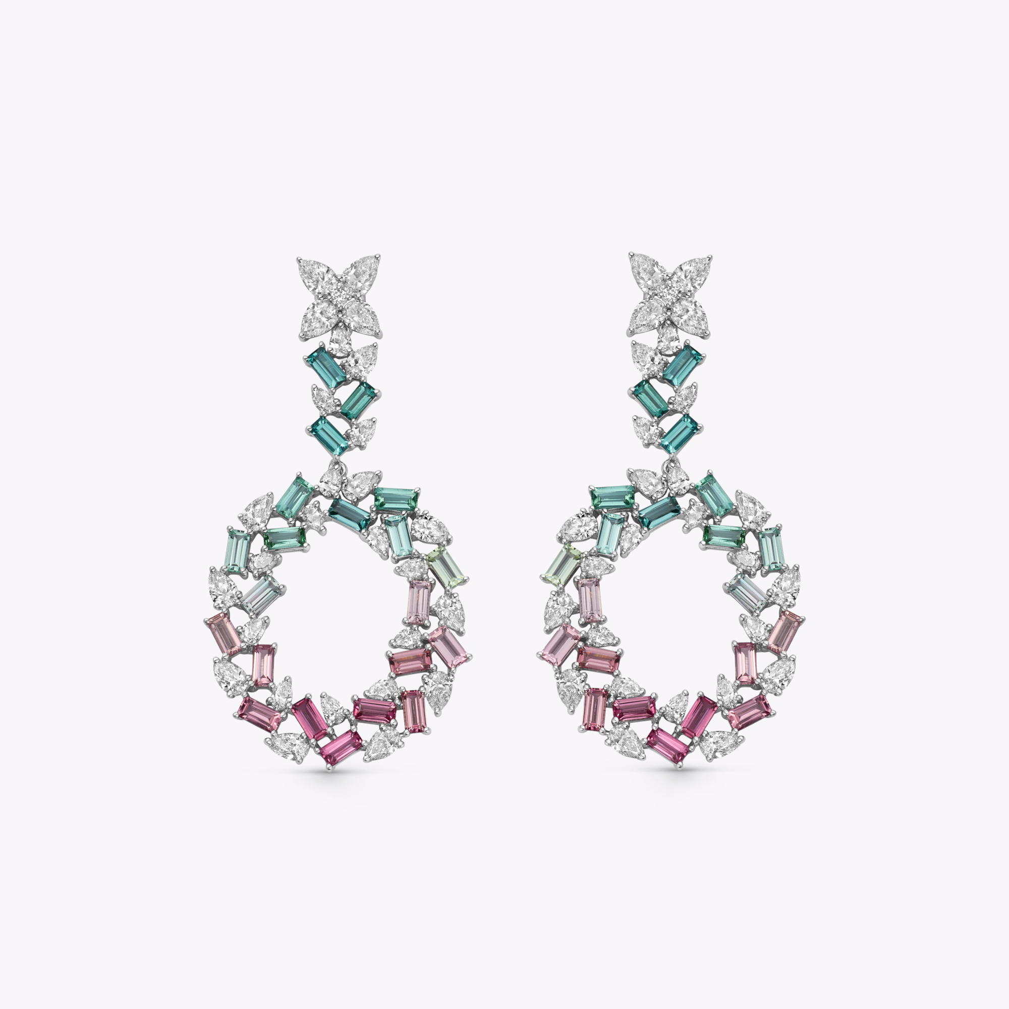 Thorns & Roses Pink and Green Tourmaline and Diamond Wreath Earrings