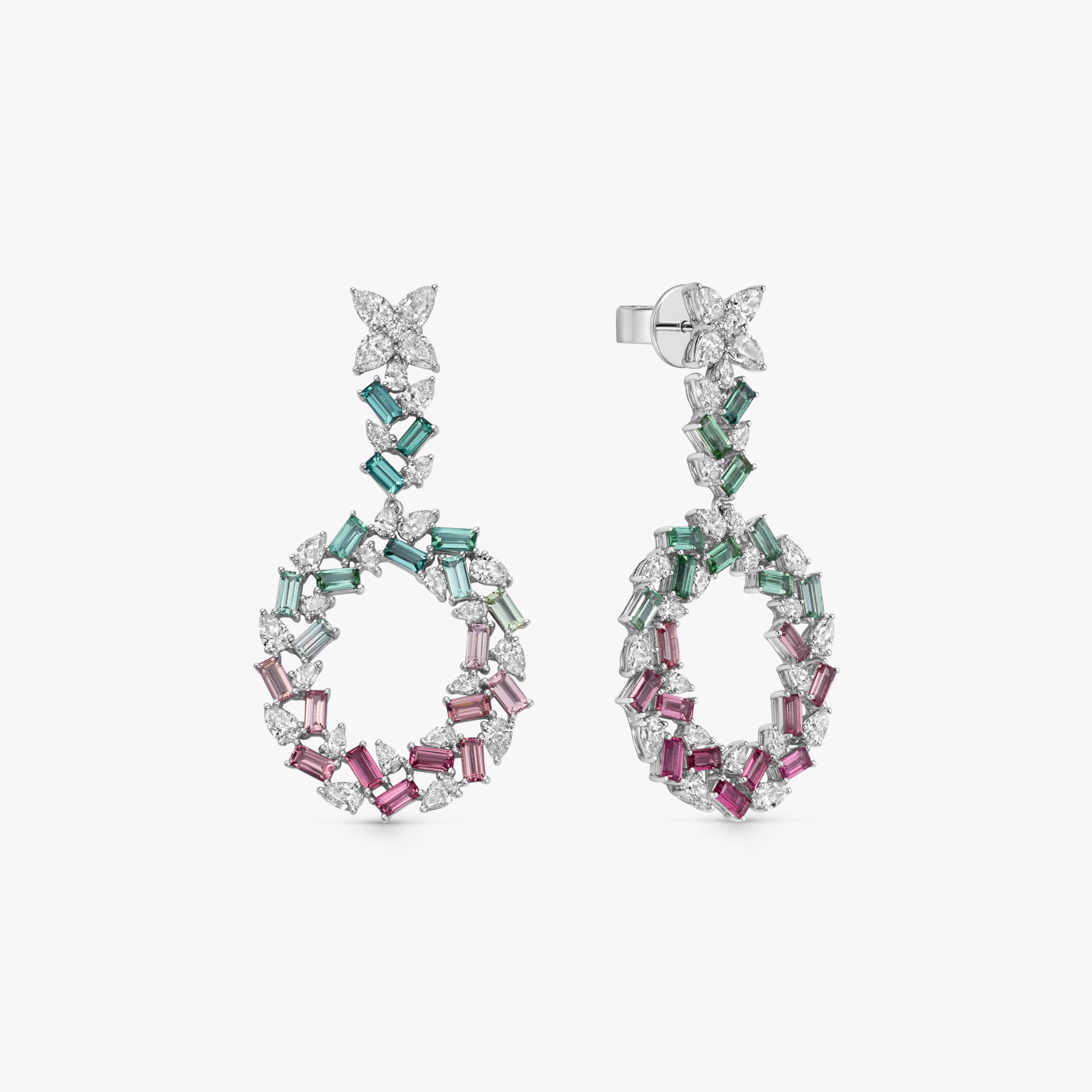 Thorns & Roses Pink and Green Tourmaline and Diamond Wreath Earrings