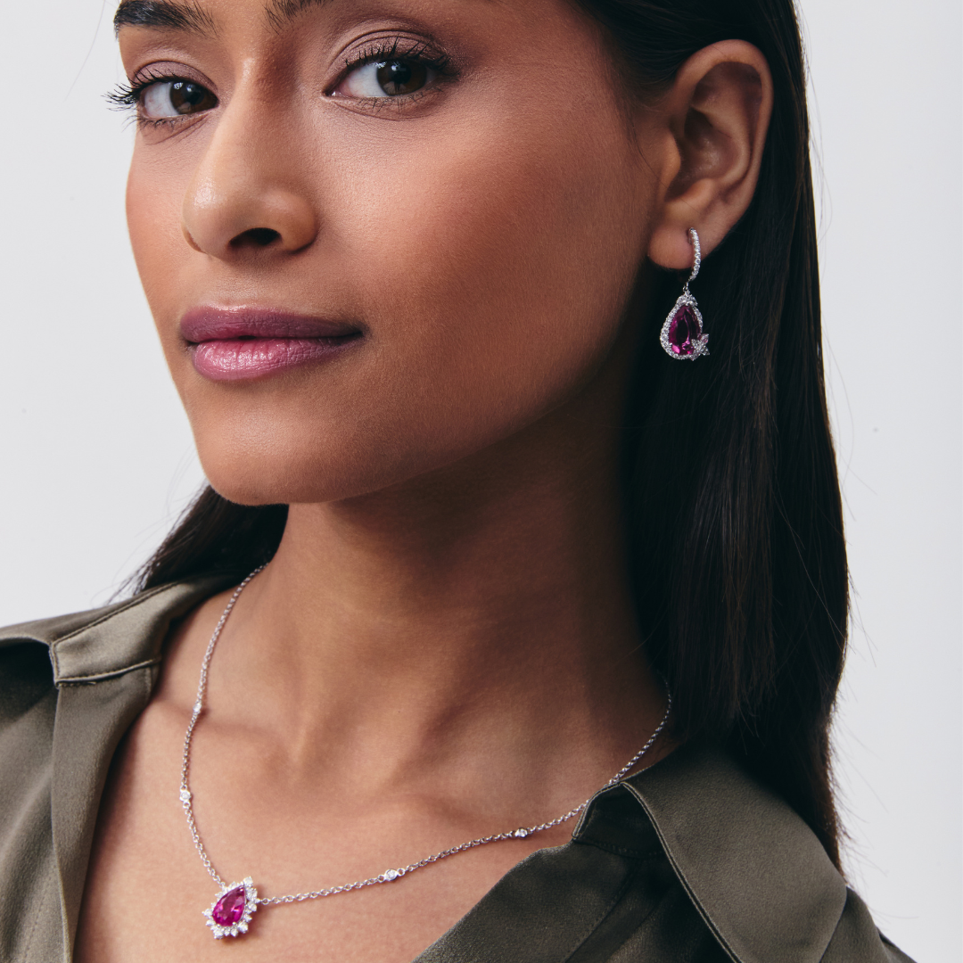 Thorns & Roses Pear Rubellite and Diamond Hoop Earrings