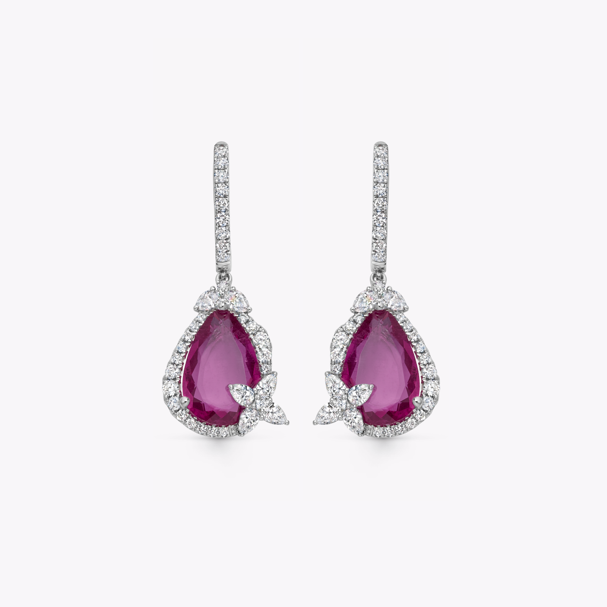 Thorns & Roses Pear Rubellite and Diamond Hoop Earrings