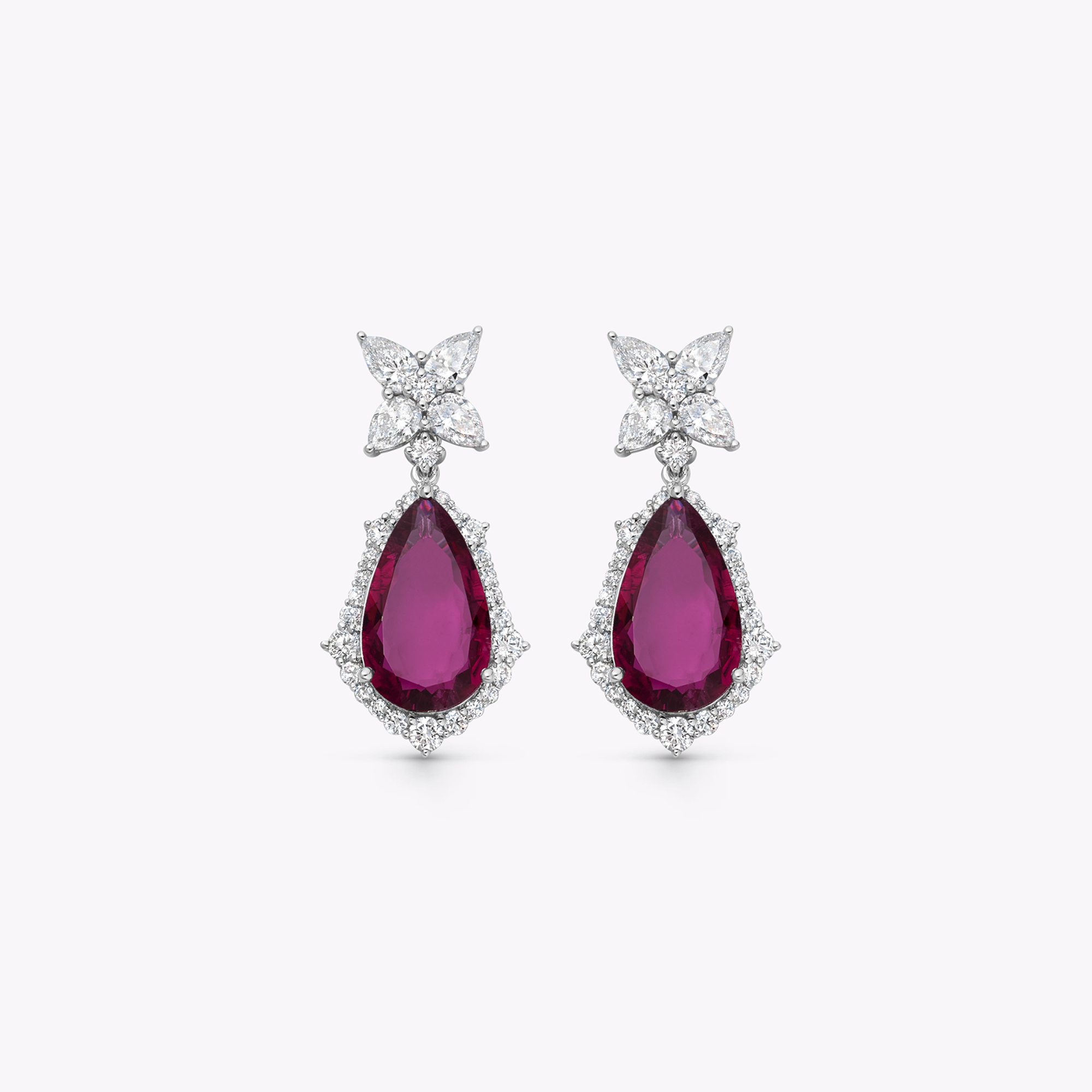 Thorns & Roses Pear Rubellite and Diamond Earrings