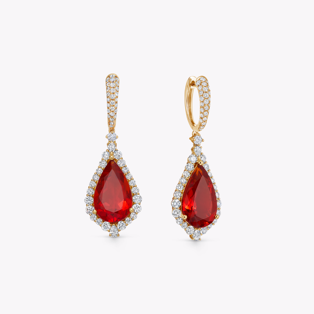 Special Editions Fire Opal and Diamond Frame Earrings