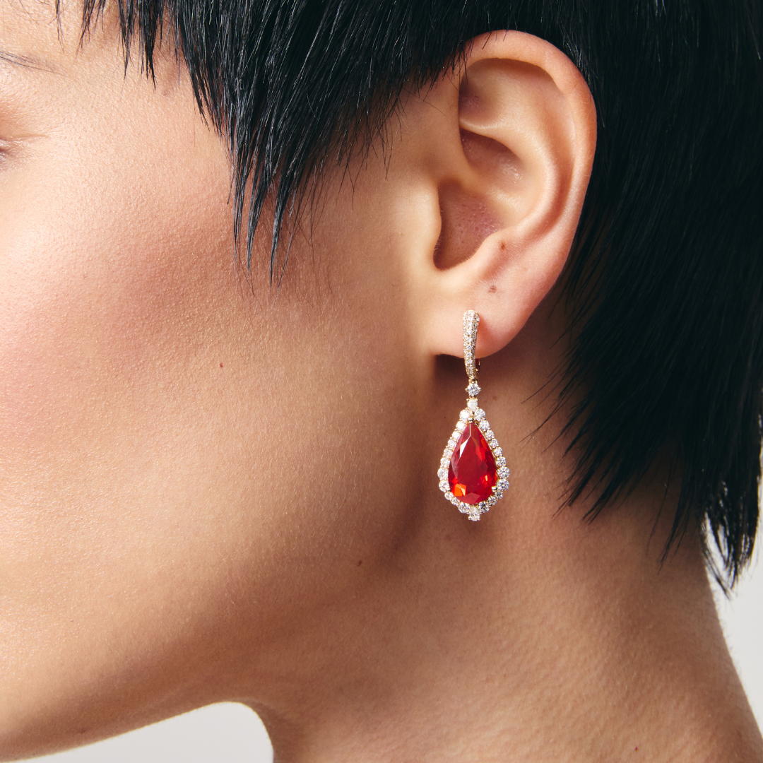 Special Editions Fire Opal and Diamond Frame Earrings