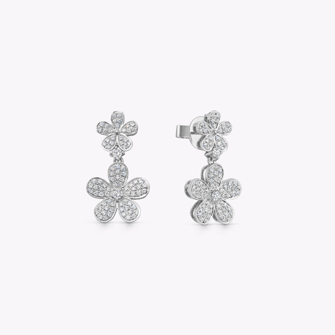 Petals Double Flower Pave Diamond Earrings