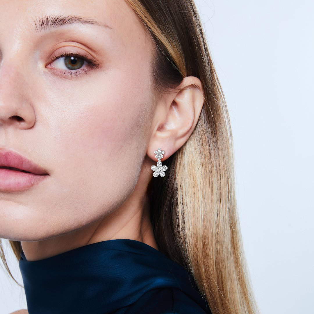 Petals Double Flower Pave Diamond Earrings