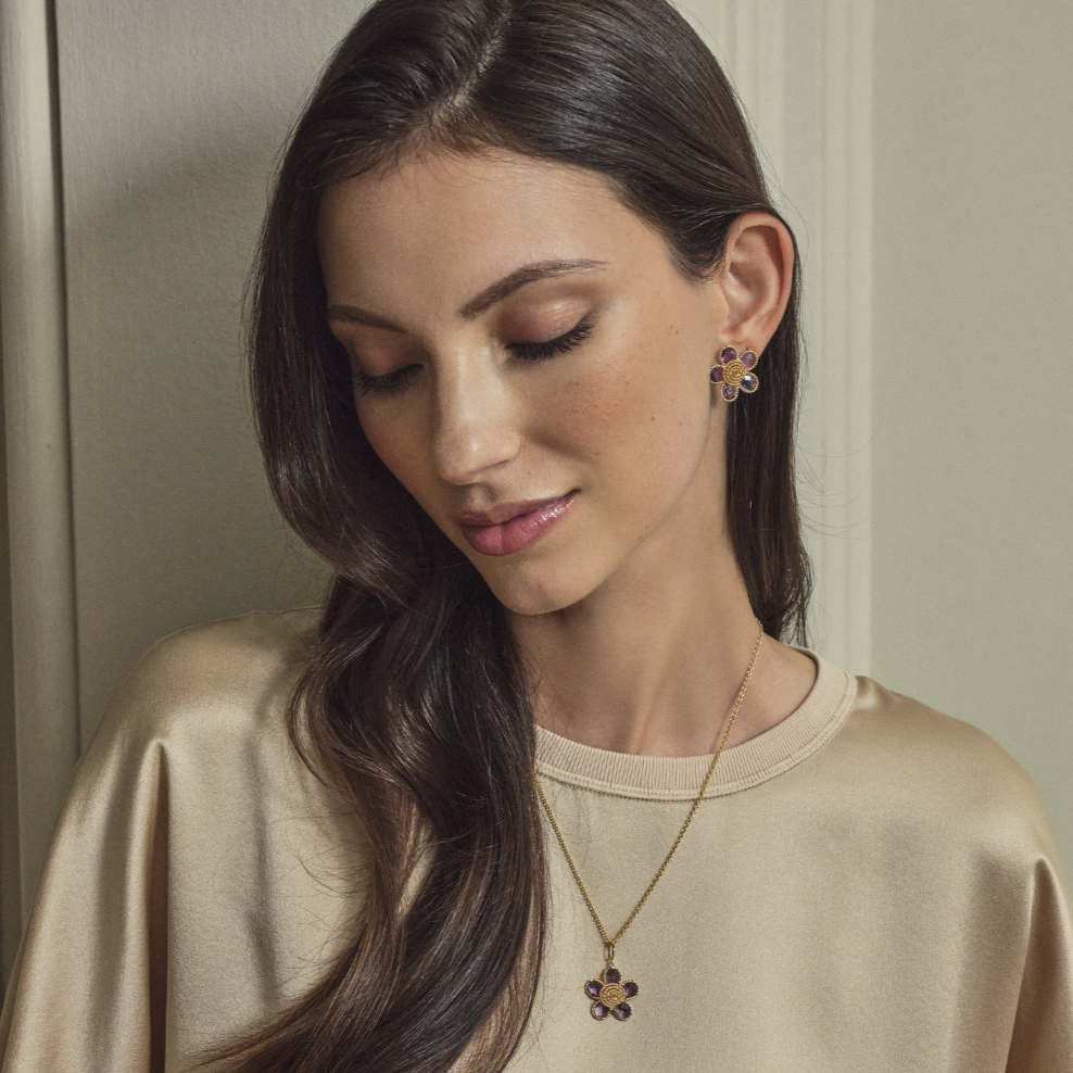 Florence Amethyst Small Flower Earrings