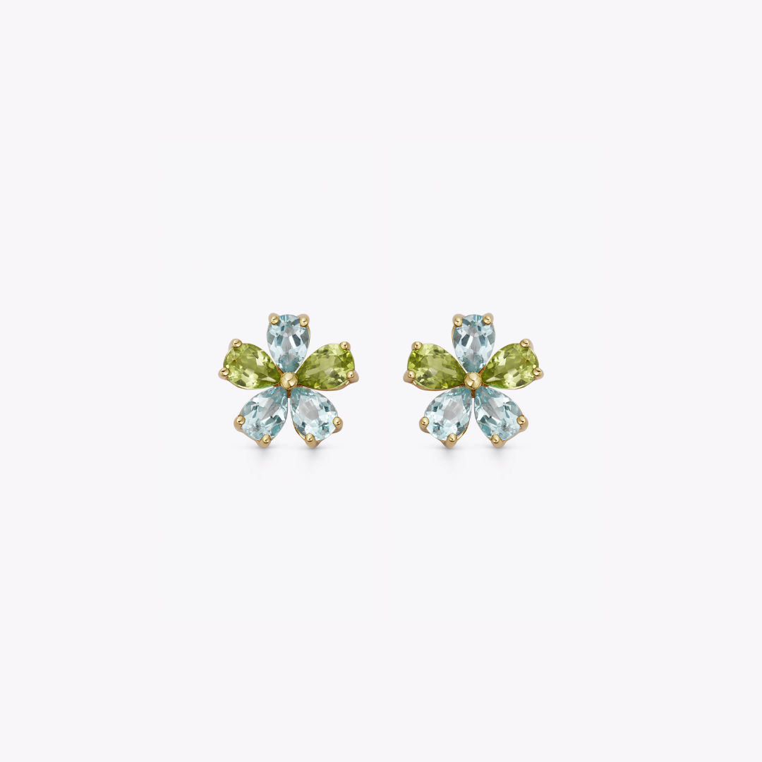 Petals Blue Topaz and Peridot Studs