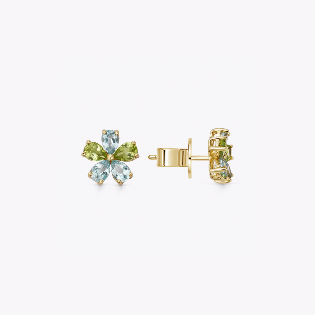 Petals Blue Topaz and Peridot Studs