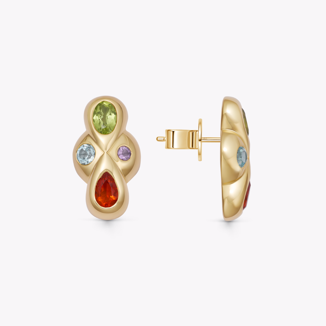 Everyday Gold Multi Gemstone Cluster Earrings