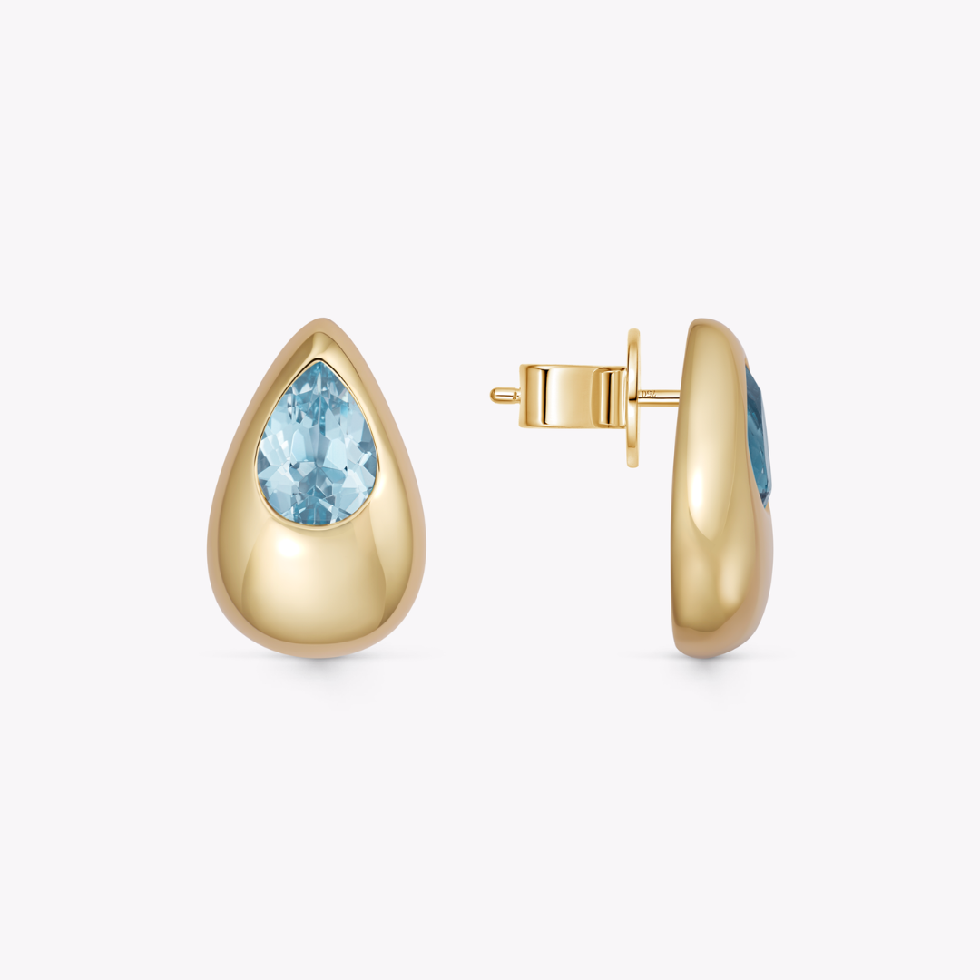 Everyday Gold Blue Topaz Domed Teardrop Earrings