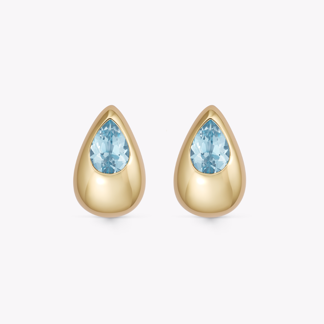 Everyday Gold Blue Topaz Domed Teardrop Earrings
