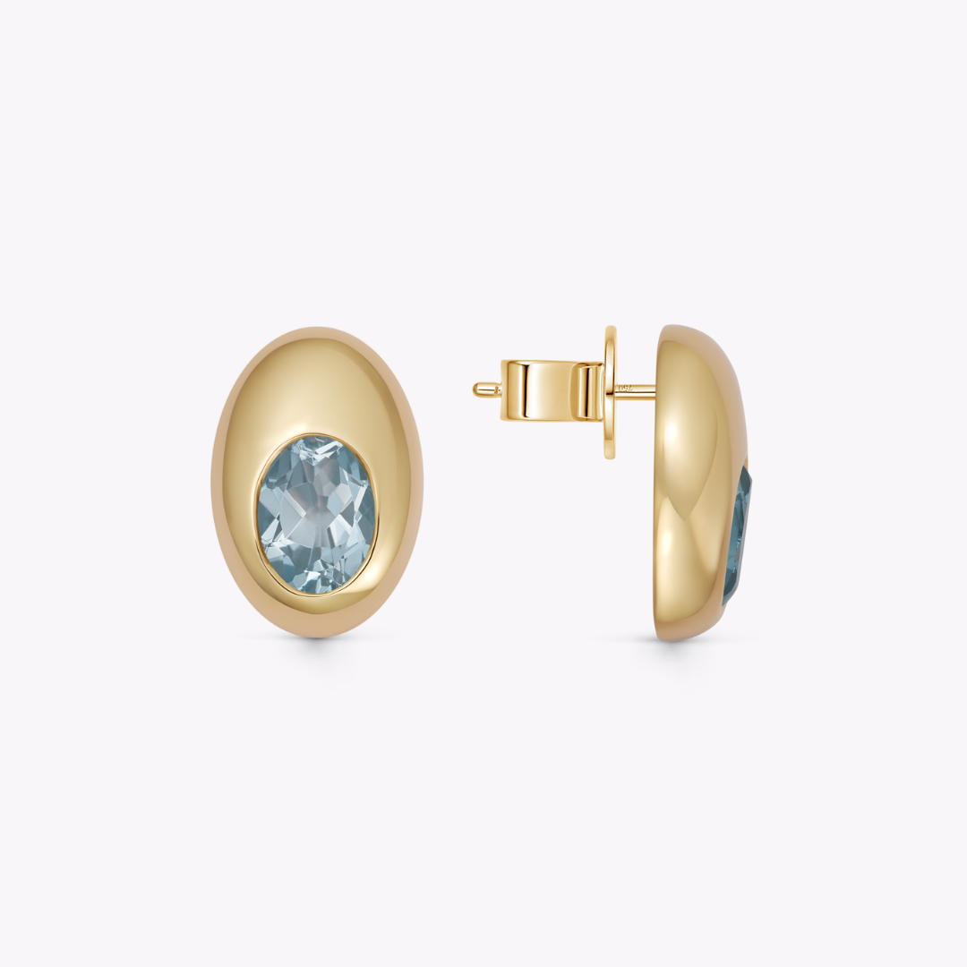 Everyday Gold Blue Topaz Domed Oval Earrings