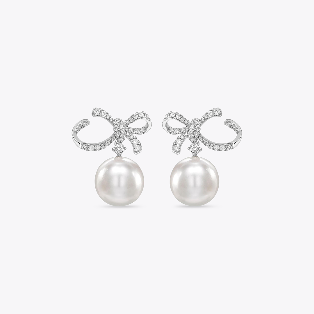 Pearl and Diamond Bow Earrings