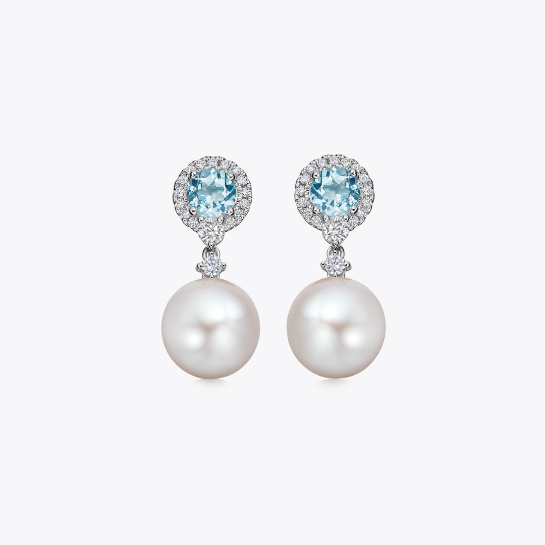 KIKI McDONOUGH◆Pearl トパーズ ダイヤモンド ピアス Pearl, Blue Topaz and Diamond Earrings – Kiki McDonough