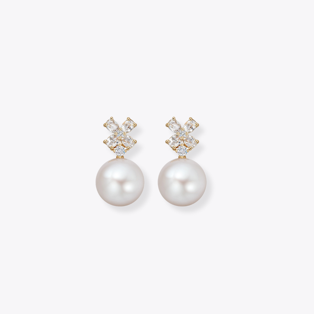 Pearl, White Topaz, and Diamond "Isla" Earrings