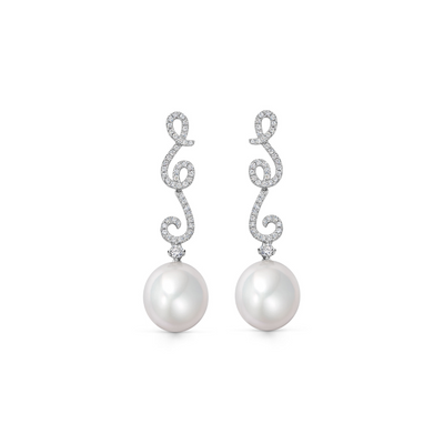 Pearl and Diamond Ribbon Earrings