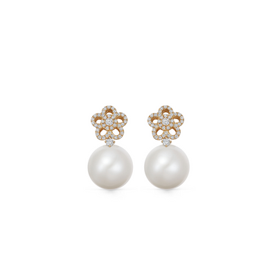 Pearl and Diamond Flower Earrings