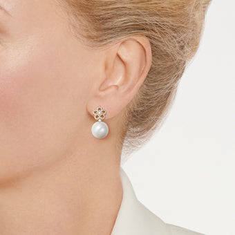 Pearl and Diamond Flower Earrings