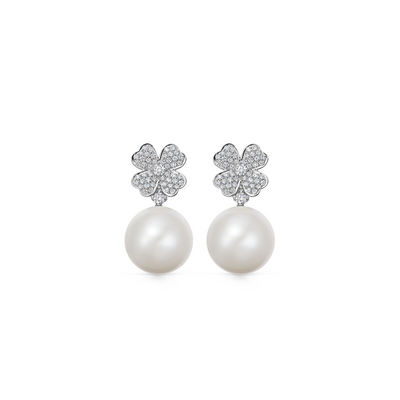Pearl and Diamond Clover Earrings