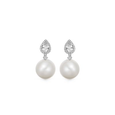 Pearl White Topaz Pear and Diamond Earrings
