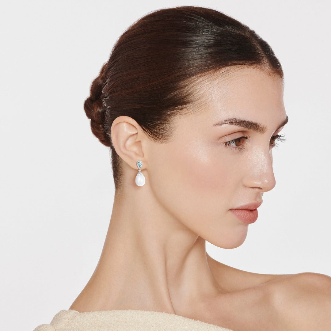 KIKI McDONOUGH◆Pearl トパーズ ダイヤモンド ピアス Pearl, Blue Topaz and Diamond Earrings – Kiki McDonough