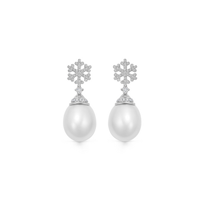 Pearl and Diamond Snowflake Cap Earrings