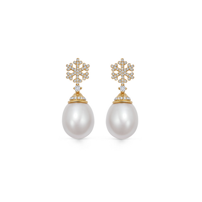 Pearl and Diamond Snowflake Cap Earrings