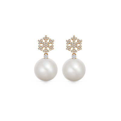 Pearl and Diamond Snowflake Earrings