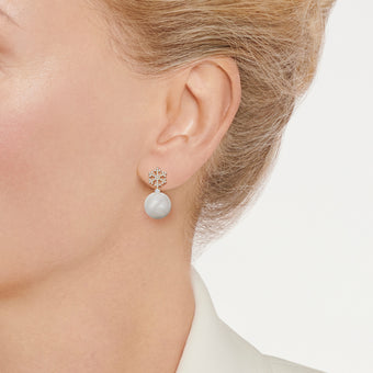 Pearl and Diamond Snowflake Earrings