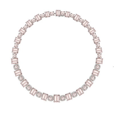 Morganite and Diamond Asscher Cut Necklace