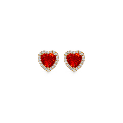 Special Editions Heart Fire Opal and Diamond Stud Earrings