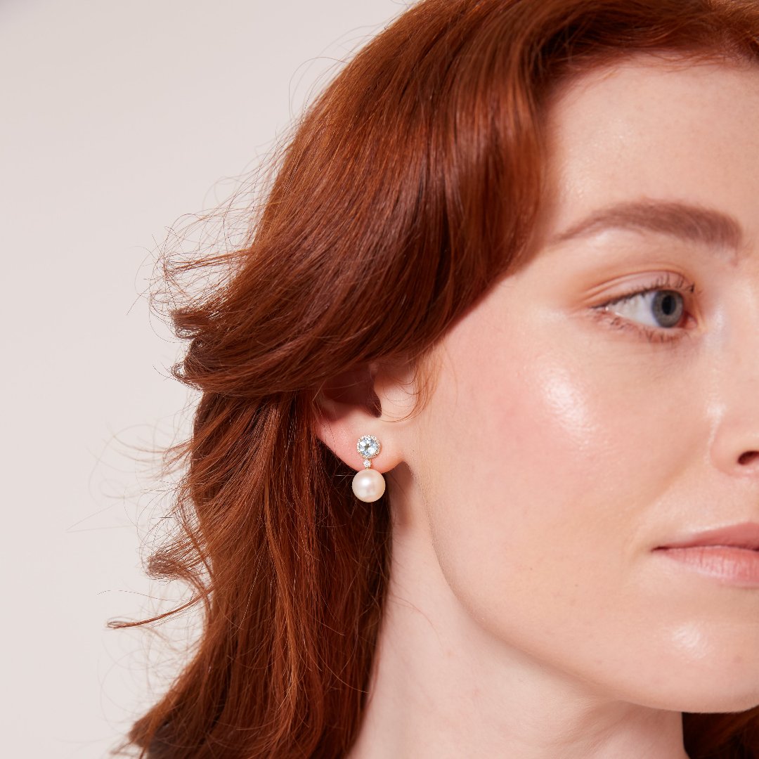 Pearl, Blue Topaz and Diamond Earrings