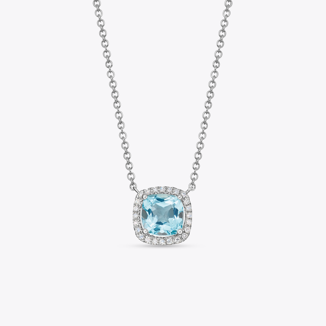 Kiki Cushion Mini Blue Topaz and Diamond Necklace