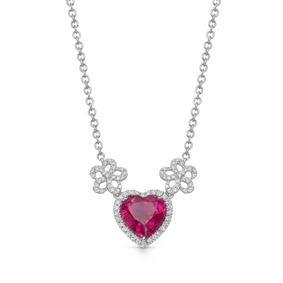 Special Editions Rubellite Heart and Diamond Flower Necklace