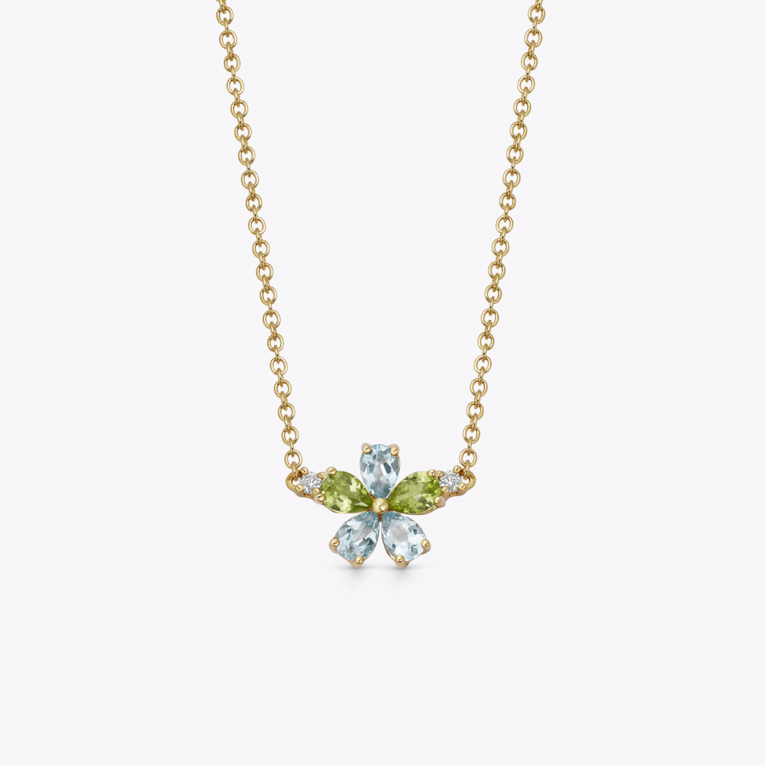 Petals Blue Topaz, Peridot and Diamond Necklace