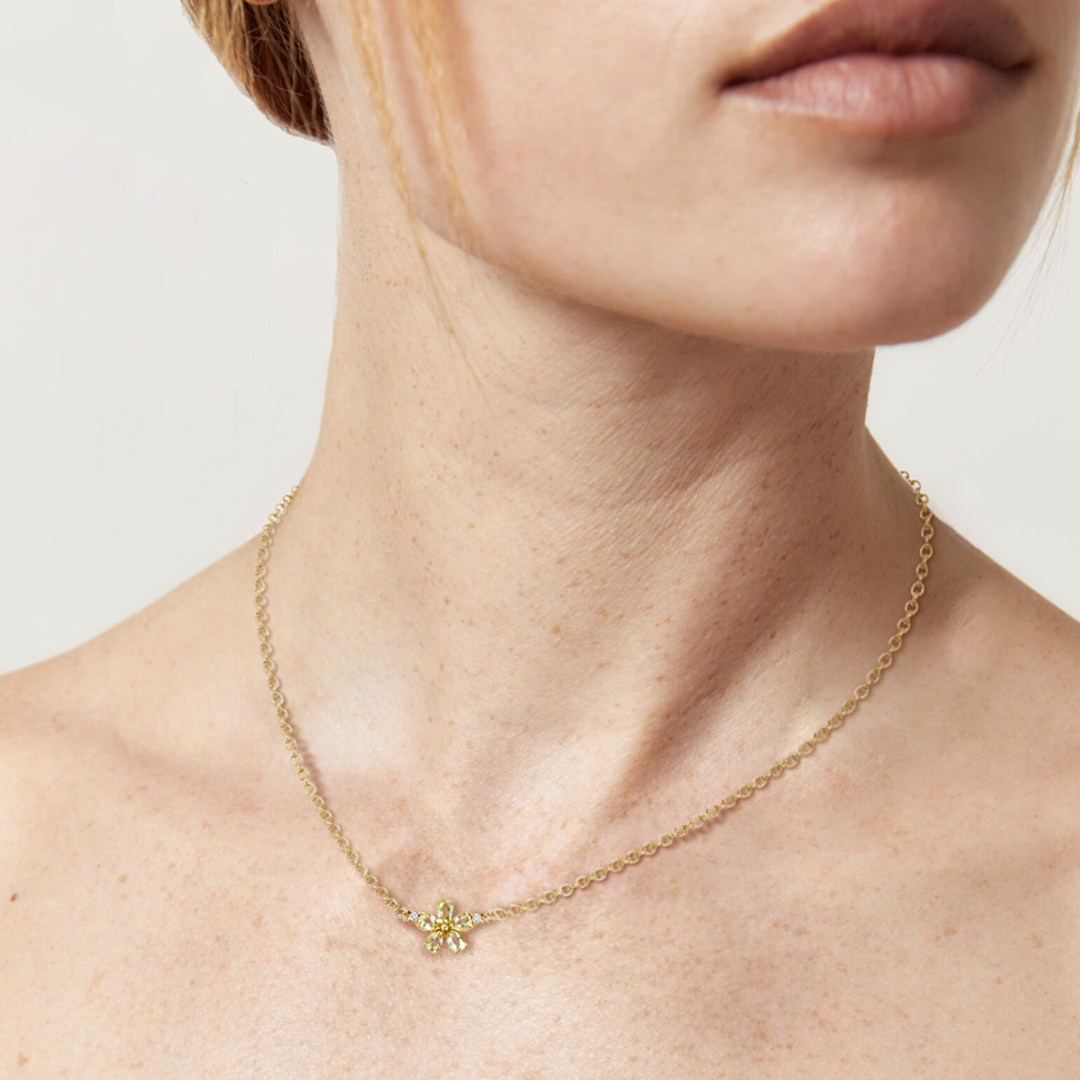Petals Lemon Quartz and Peridot Diamond Necklace