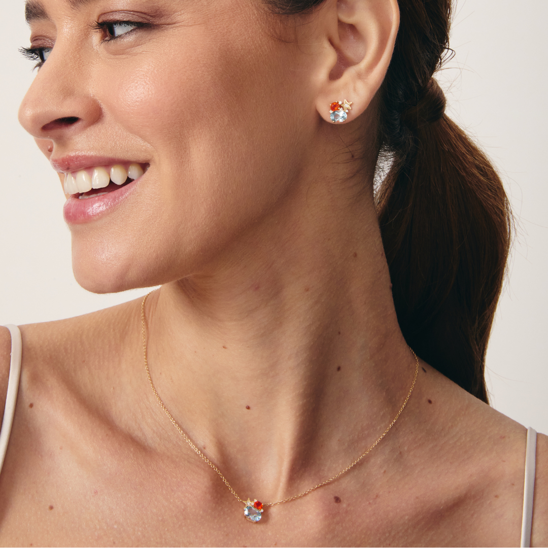 Fireworks Blue Topaz and Fire Opal Cluster Necklace