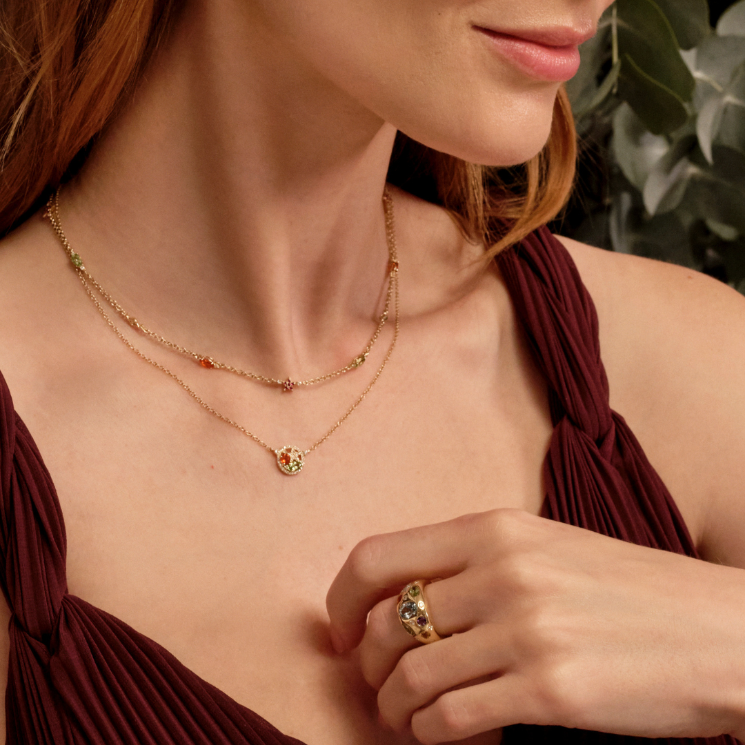 Fireworks Ruby, Fire Opal and Diamond Firecracker Necklace