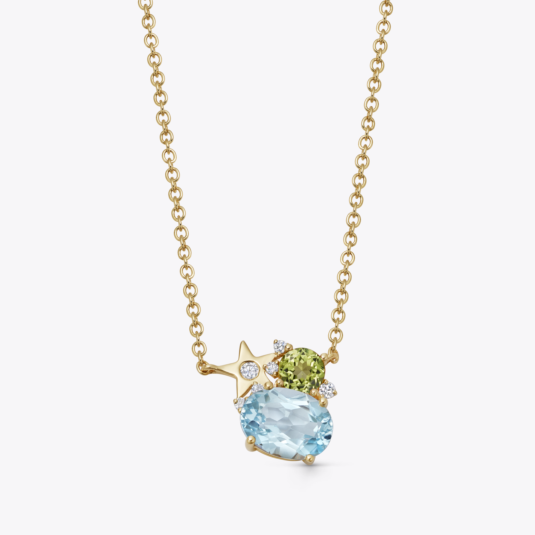 Fireworks Blue Topaz and Peridot Cluster Necklace