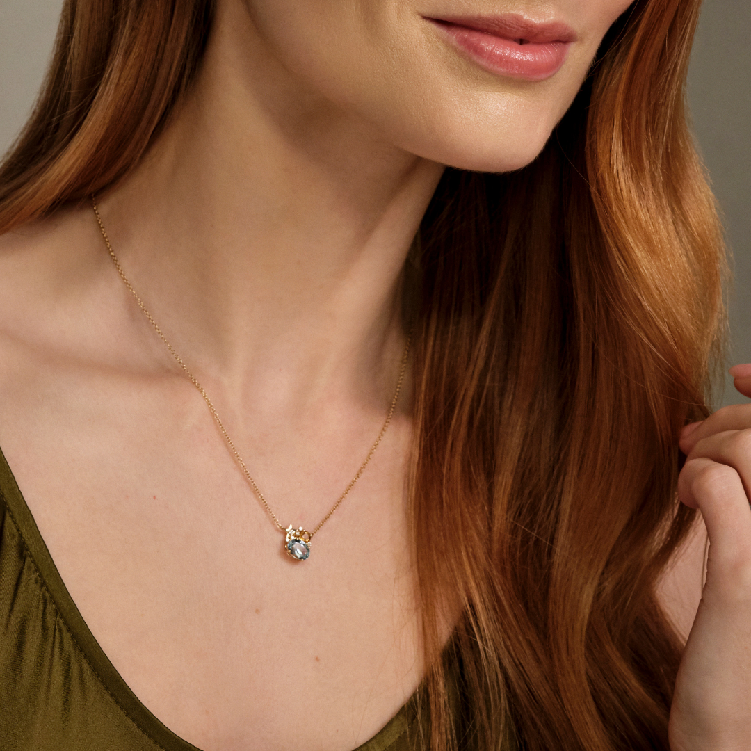 Fireworks Blue Topaz and Citrine Cluster Necklace