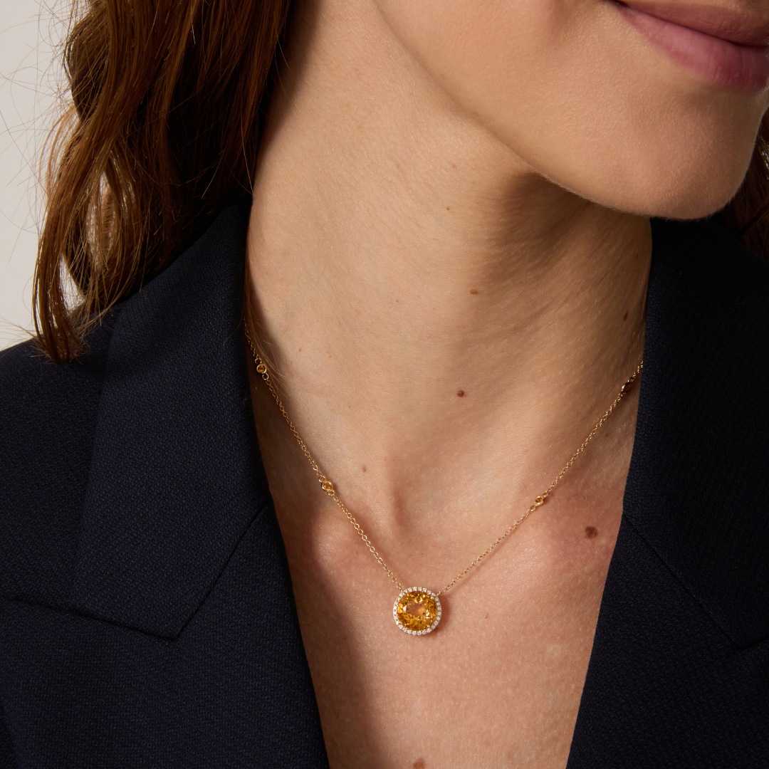 Grace Large Citrine and Diamond Necklace