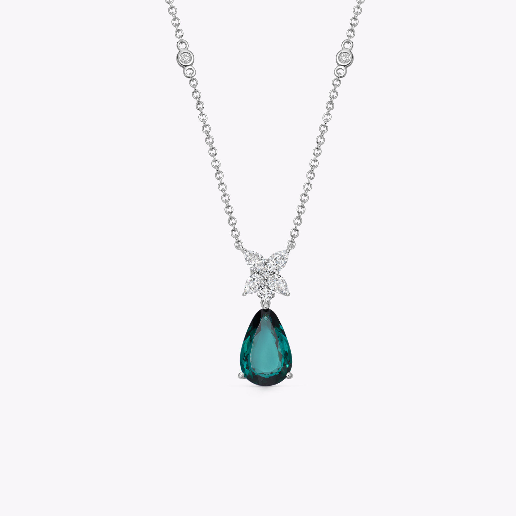 Thorns & Roses Pear Green Tourmaline and Diamond Necklace