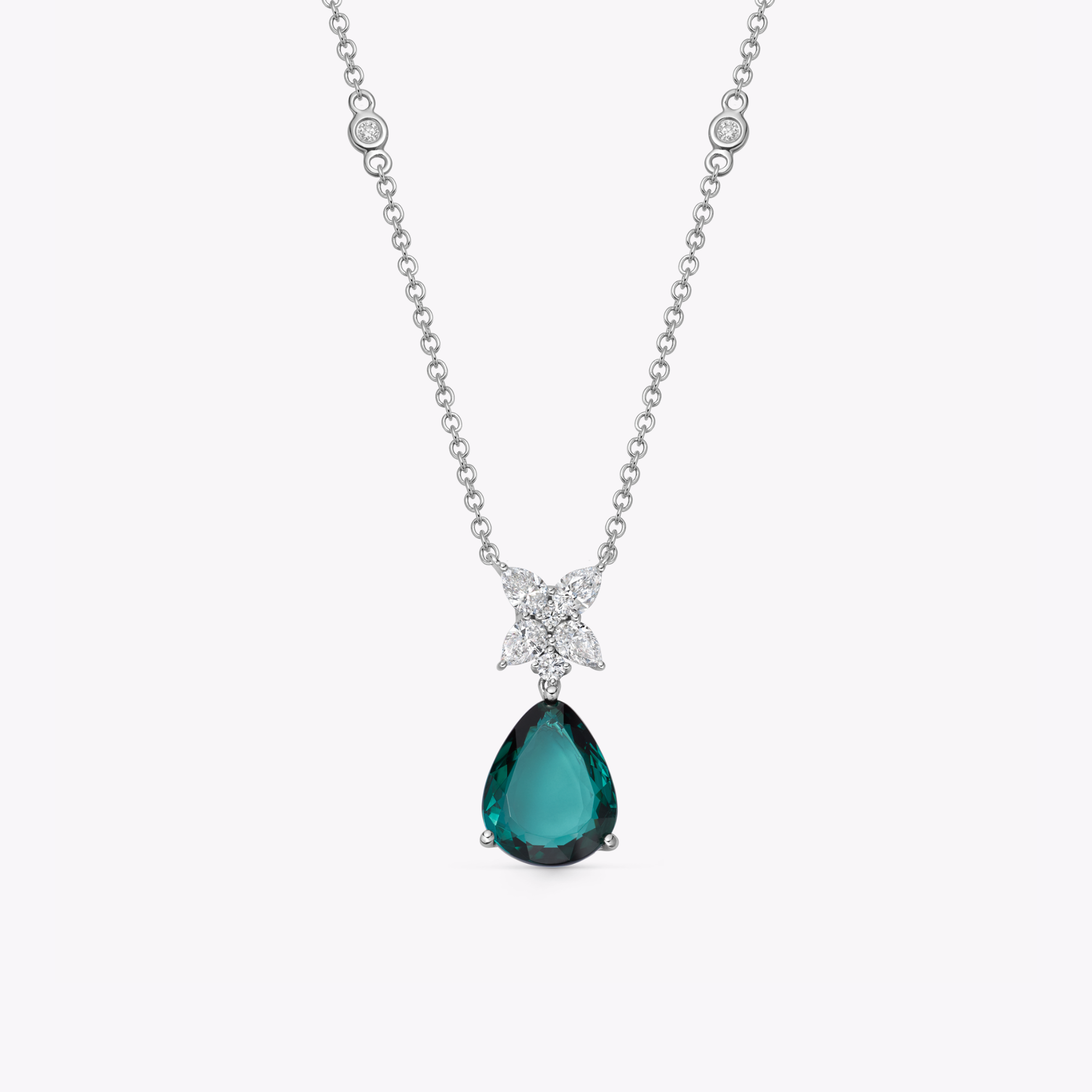 Thorns & Roses Wide Pear Green Tourmaline and Diamond Necklace